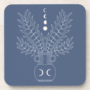 Moonfases bladeren alchemy foliage urn slate blue bier onderzetter