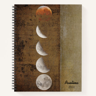 Moonfases met noodlijdende grunge gepersonaliseerd notitieboek