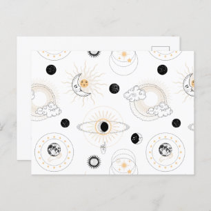 Moonfases zon gestileerde retro  planeten briefkaart