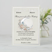 Moonflower off wit, zilver folie uitnodiging (Staand Voorkant)