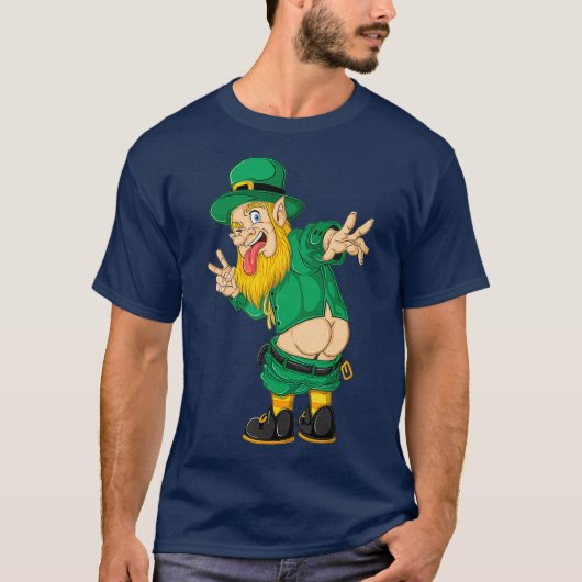 Mooning Leprechaun St Patricks Day Boys Mannen T-shirt (Voorkant)