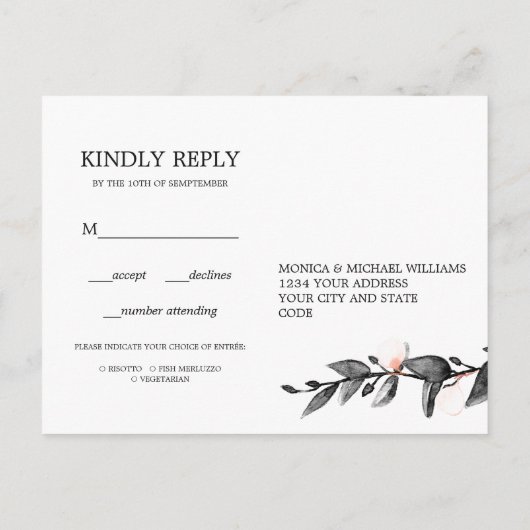 Moonlight Bloom | Bruiloft bloemstuk RSVP MAALTIJ Uitnodiging Briefkaart (Achterkant)