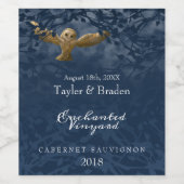Moonlight Blue, Owl, Forest Food Wine Label Wijn Etiket (Enkel label)