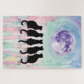 Moonlight Cats Puzzle – Five Black Cats Watercolor (Horizontal)