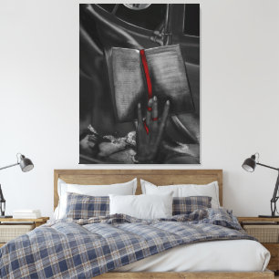 Moonlight Charcoal Book Lover Crimson Wall Art Canvas Afdruk
