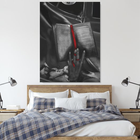 Moonlight Charcoal Book Lover Crimson Wall Art Canvas Afdruk (Insitu (Slaapkamer))