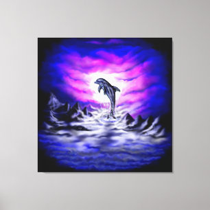 Moonlight Dolphin Canvas Afdruk
