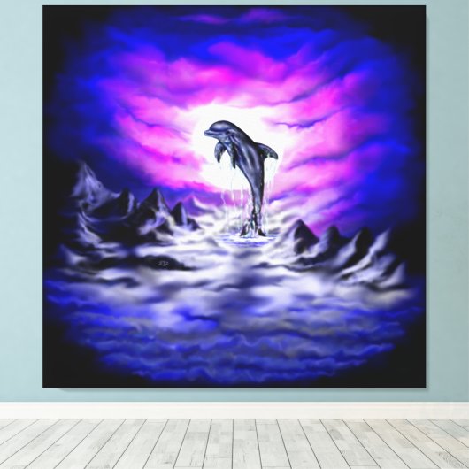 Moonlight Dolphin Canvas Afdruk (Insitu (Houten vloer))