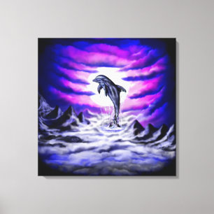 Moonlight Dolphin Canvas Afdruk