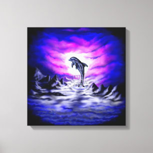 Moonlight Dolphin Canvas Afdruk