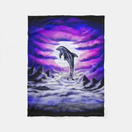 Moonlight Dolphin Fleece Deken (Voorkant)