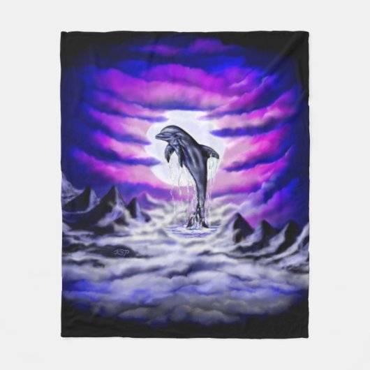 Moonlight Dolphin Fleece Deken (Voorkant)