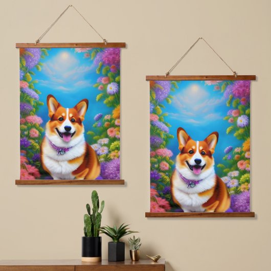Moonlight Garden Corgi Dog Hangend Wandkleed (Asymmetrisch)