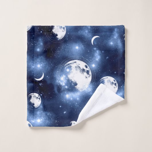 Moonlight Glow | Moon Phases in Sky Clouds Bad Handdoek (Wasdoekje)