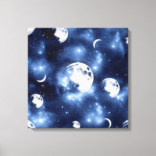 Moonlight Glow   Moon Phases in Sky Clouds Canvas Afdruk