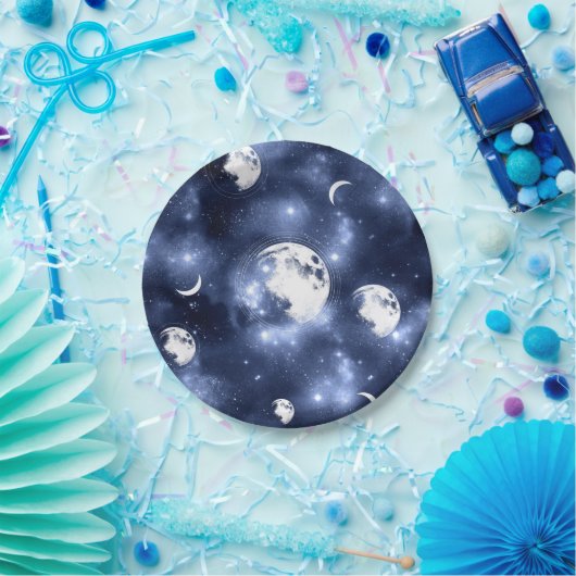 Moonlight Glow | Moon Phases in Sky Clouds Papieren Bordje (Feest)