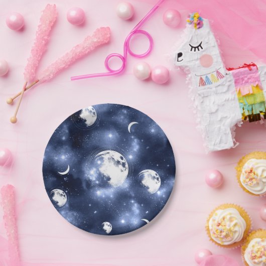 Moonlight Glow | Moon Phases in Sky Clouds Papieren Bordje (Feest)