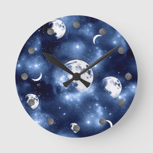 Moonlight Glow | Moon Phases in Sky Clouds Ronde Klok (Voorkant)