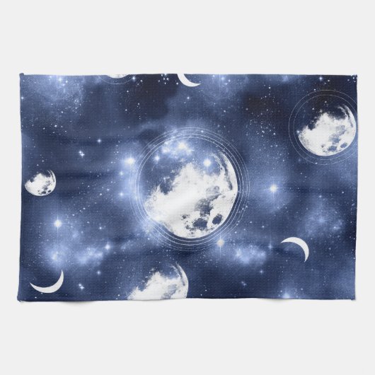 Moonlight Glow | Moon Phases in Sky Clouds Theedoek (Horizontaal)