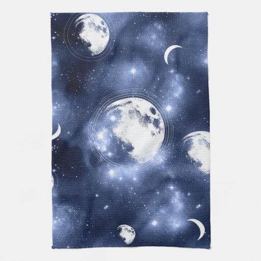 Moonlight Glow | Moon Phases in Sky Clouds Theedoek (Verticaal)