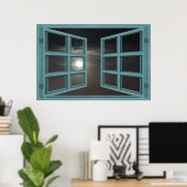 Moonlight Green Wood 6 Pane Open Window Poster (Bureau à domicile)