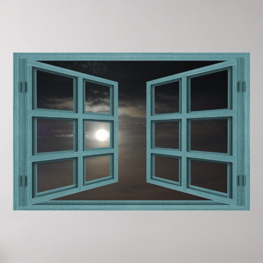 Moonlight Green Wood 6 Pane Open Window Poster (Devant)