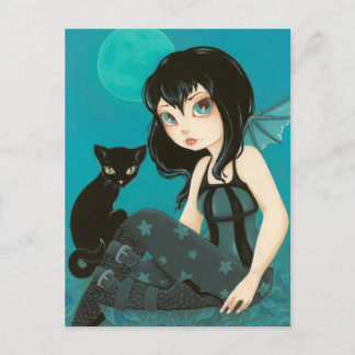 Moonlight Hijinks - Fairy Black cat carte postale