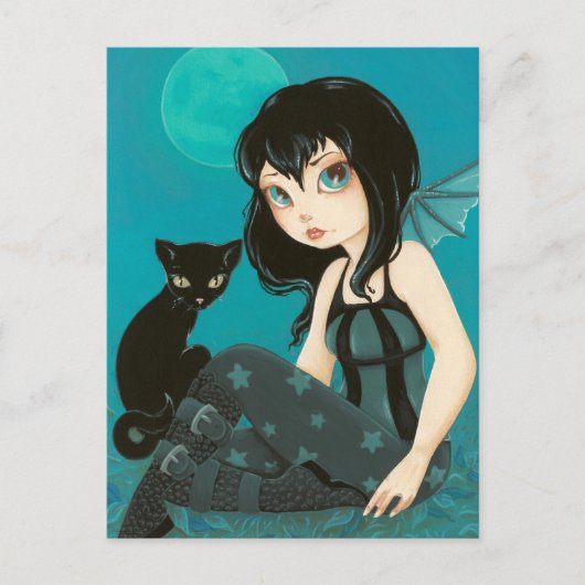 Moonlight Hijinks - Fairy Black cat carte postale (Devant)