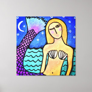 Moonlight Mermaid Abstract Digital Painting Canvas Afdruk