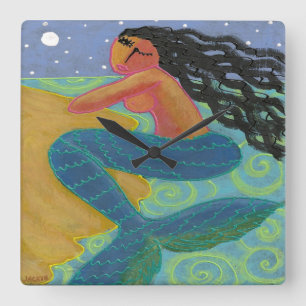 Moonlight Mermaid Abstracte Art Square Wall klok