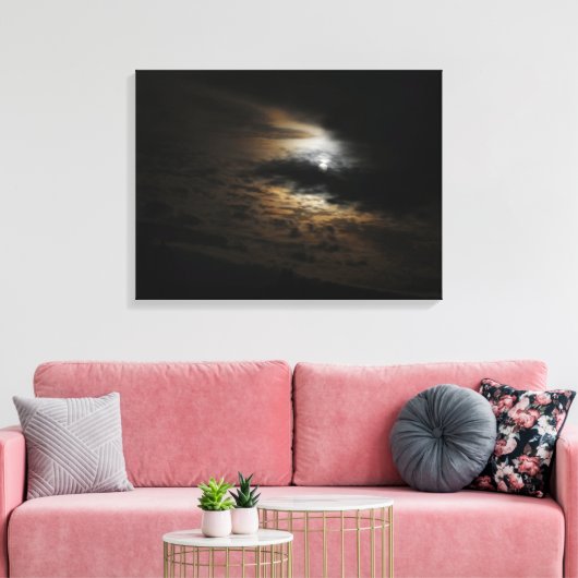 Moonlight op Clouds Night Sky Canvas Afdrukken (Insitu (Woonkamer))