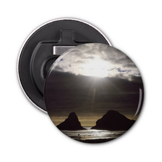 Moonlight over Ocean Rocks Oregon Button Flesopener (Voorkant)