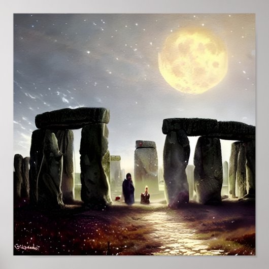 Moonlight over Stonehenge Digital Art Poster (Voorkant)