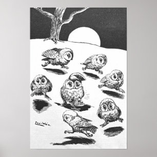 Moonlight Owls beroemd gemaakt door Louis Wain Poster