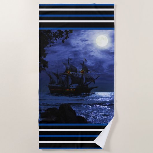 Moonlight Pirates Ship Beach Towel Strandlaken (Voorkant)