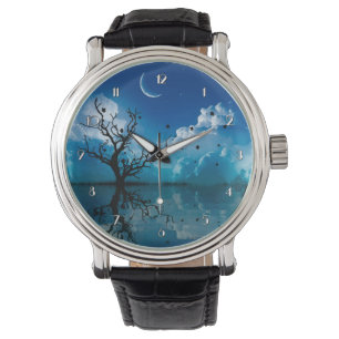 Moonlight reflecteert Schilderachtig nachtelijke h Horloge