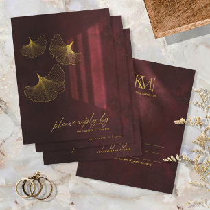 Moonlight Romance Wedding Burgundy ID881 RSVP Kaartje