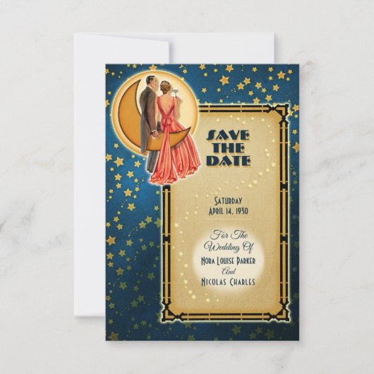 Moonlight Romance Wedding Save The Date - Brunette Kaart (Voorkant)