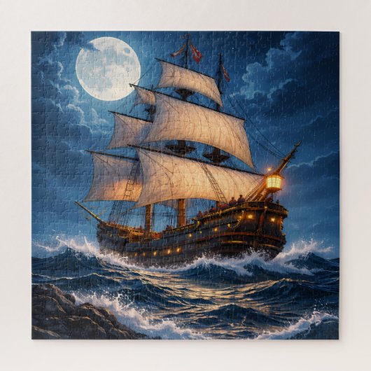 Moonlight Ship Puzzle – Ocean Night Jigsaw (Vertical)