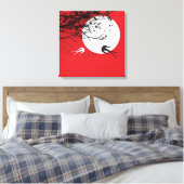 Moonlight Swallows Silhouette Red Wrapped Canvas Afdruk (Insitu (Slaapkamer))
