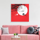 Moonlight Swallows Silhouette Red Wrapped Canvas Afdruk (Insitu (Woonkamer))