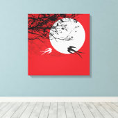 Moonlight Swallows Silhouette Red Wrapped Canvas Afdruk (Insitu (Houten vloer))