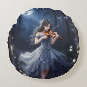 Moonlight Symphony - dromerige viool spelen meisje Rond Kussen