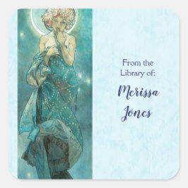 Moonlight van Alphonse Mucha Vierkante Sticker