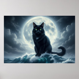 Moonlight Wave & Black Cat Poster