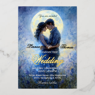 Moonlight Wedding Celestial Love Night Sky Theme Folie Uitnodiging