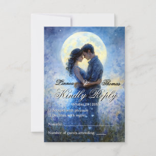 Moonlight Wedding Celestial Love Night Sky Theme RSVP Kaartje