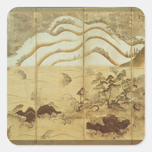 Moonlight Winter Landschap Vierkante Sticker (Voorkant)