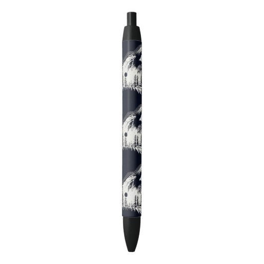 Moonlight Winter Wolf Pine Tree Forest Zwarte Inkt Pen (Voorkant Verticaal)