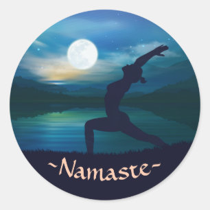 Moonlight Yoga Meditation Crescent Moon Salutation Ronde Sticker